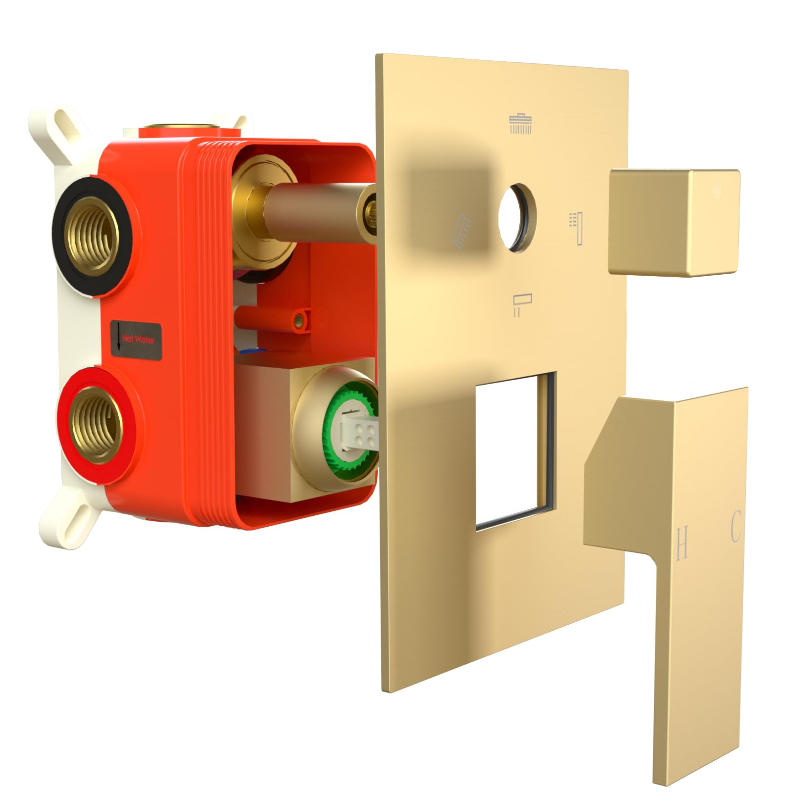 GETSHOWERSET Concealed 4 Function Shower Mixer Valve Kit, 4 Way Diverter Rough-in Valve, Wall Mount Shower Faucet with Temperature Control, Bathroom Bathtub Trim Kit, Brushed Gold