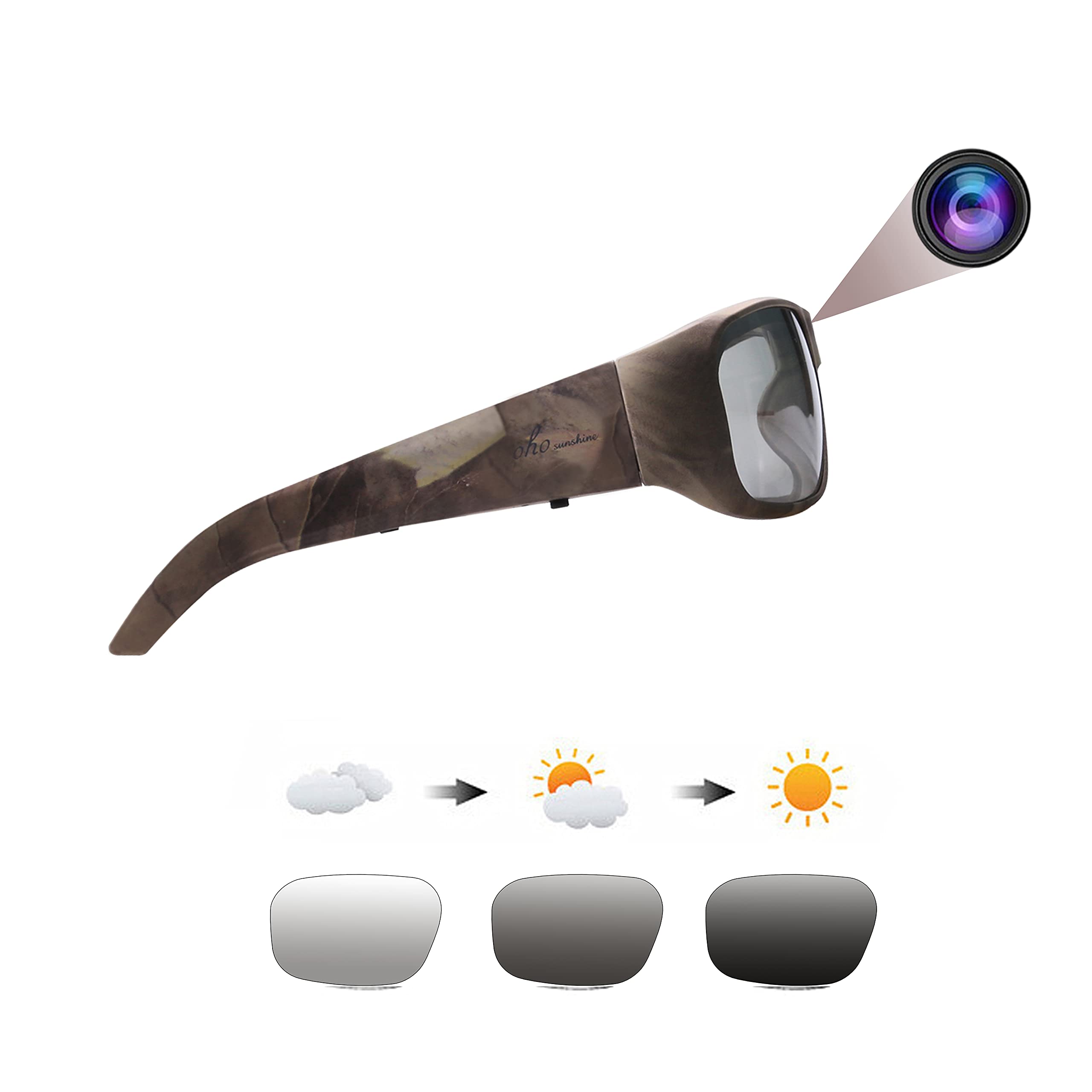 OhO 4K Pro H.265 Hunting Sunglasses, Water Resistance, Sports Action Camera with 128GB Built-in Memory and Transitional Polarized UV400 Protection Lens — image 1