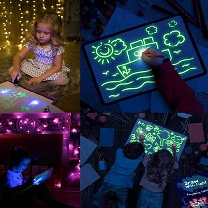 Light Up Drawing Kit,Womdee Draw with Light Fun and Developing Toy Drawing Board Magic Draw Educational Fluorescent Luminous Board Toy with Pen,Card Board for Children Kids Gift,Draw,Doodle,Art,Write