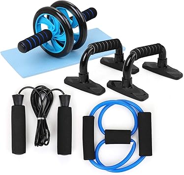 TOMSHOO Rueda Abdominales Fitness Kit,AB Roller y Esterilla Antideslizante para Rodillas Fitness Aparatos para el Hogar Aparatos Portátiles para Entrenamiento de Fuerza Muscular Fitness (5 en 1 Azul): Amazon.es: Deportes y aire