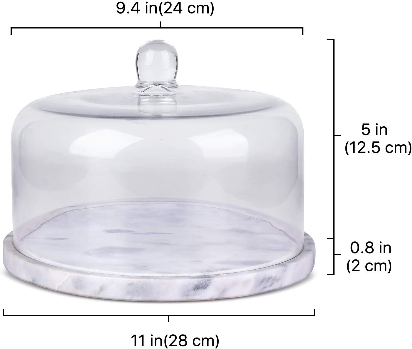 Flexzion Marble Cake Stand with Lid Round Glass Cover Glass Dome Cake Saver Cheese Holder Serving Platter Stone Cake Stand Cutting Board Slab Set for Kitchen Dining Bakery Pastries Display 11 Inches - Image 5