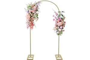 Queension 6.6FT Arch Stand, Metal Wedding & Birthday Arch Frame with Base, Gold