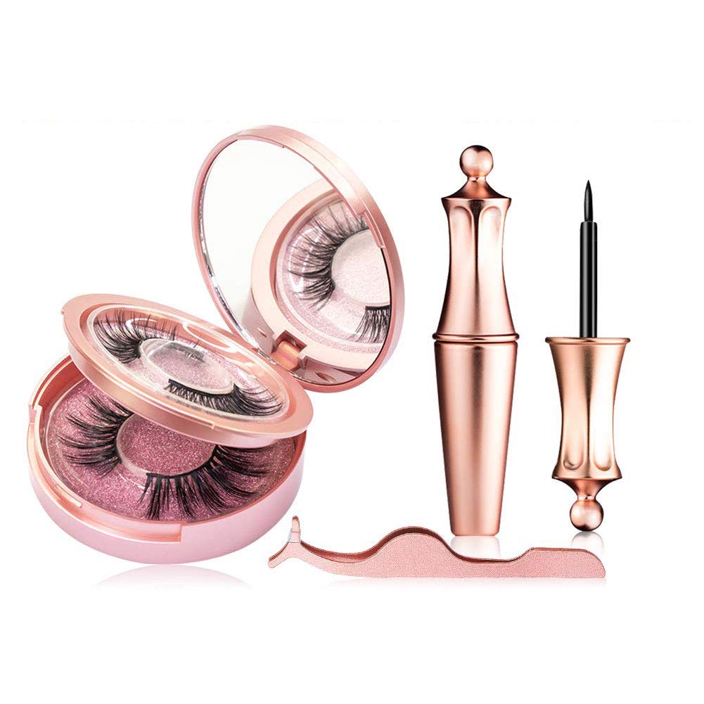 Magnetic Eyelashes, Upgraded 3D Magnetic Eyelashes, Magnetic False Eyelashes, Reusable Magnetic Eyelashes, Eyelash Kit, Ultra Thin Best Magnetic Eyelashes with Tweezers & Magnetic Eyeliner (2 Pairs)