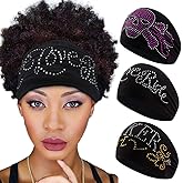 Aceorna Wide Rhinestones Headbands Stretch Hiking Hairbands Black Turban Head Bands Sport Workout Hair Bands Biker Head Wraps for Women 3 Pcs (Type A)