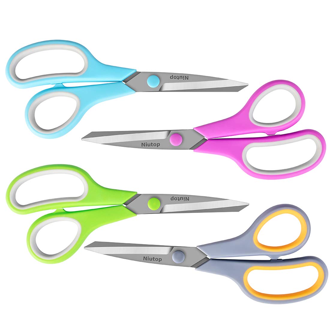 Scissors, Niutop 8" Titanium Bonded Scissors, Multipurpose Shears, Soft Comfort-Grip Handles, Perfect for Office Home School Art Craft Use, Cutting Paper Fabric Photos and More, Set of 4-Pack
