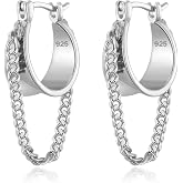 Ritach Gold Chain Earrings for Women Trendy Dainty 925 Sterling Silver Post 14k Gold Plated Chain Tassel Dangle Hoop Earrings for Gifts