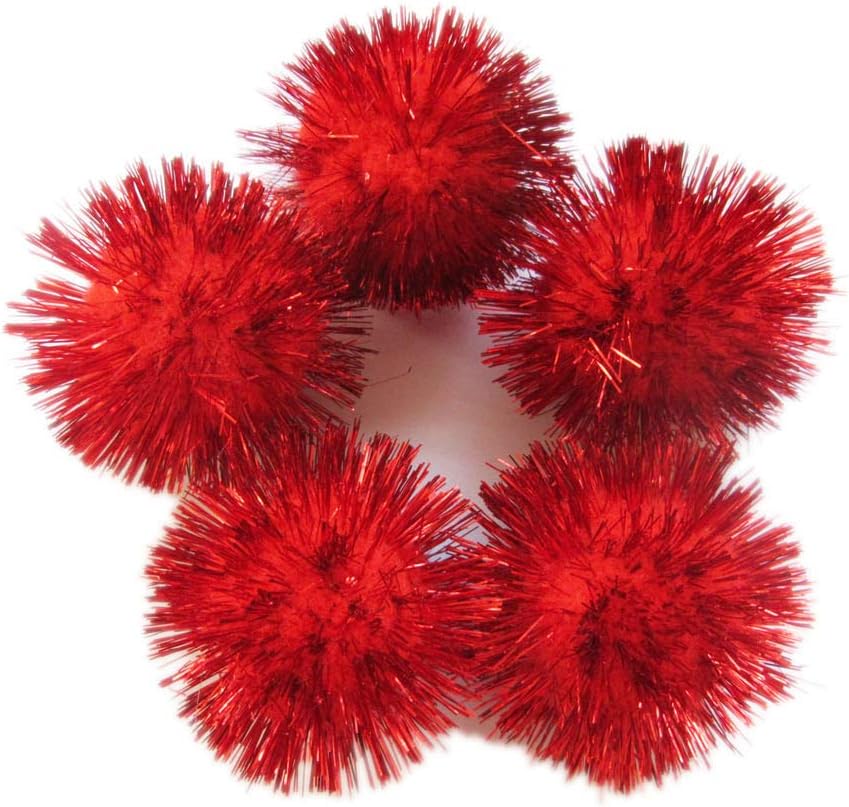 YYCRAFT30pcs Large Glitter Tinsel Pom Poms Sparkle Balls for DIY Craft,Cat Toys-Red(1.5")