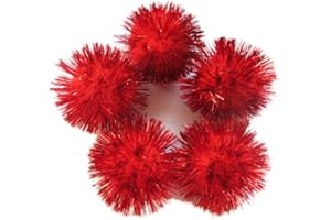 YYCRAFT 30pcs Large Glitter Tinsel Pom Poms Sparkle Balls for DIY Craft,Cat Toys-Red(1.5")