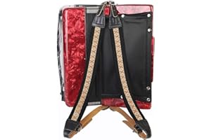 RINASTORE Accordion Straps, Soft Padded Adjustable Accordion Genuine Leather Ends Shoulder Straps for 16-120 Bass, Set of 2 (Retro Style)1