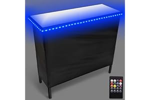 PARTYPONG Folding Portable Bar w/LED Lights, Wireless Remote, 2 Bar Skirts, Storage Shelf, & Carrying Case - White