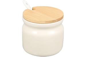 DIYEAH Ceramic Condiment Container with Lid and Spoon, Small White Japanese Seasoning Jar for Kitchen