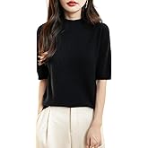 Chanyarn Women's 100% Merino Wool Spring Fall Winter First-Line Ready to Wear Seamless Knit Short Sleeve Mock Neck Sweater