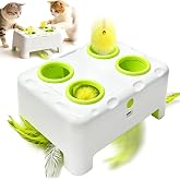 HAPPYCODE Cat Interactive Automatic Toys, Magic House Whack-a-Mole Toy | Rechargeable Stimulating Feather Kitten Toys, 3 Play Modes, 4 Holes Design, 4 Replacement Accessories