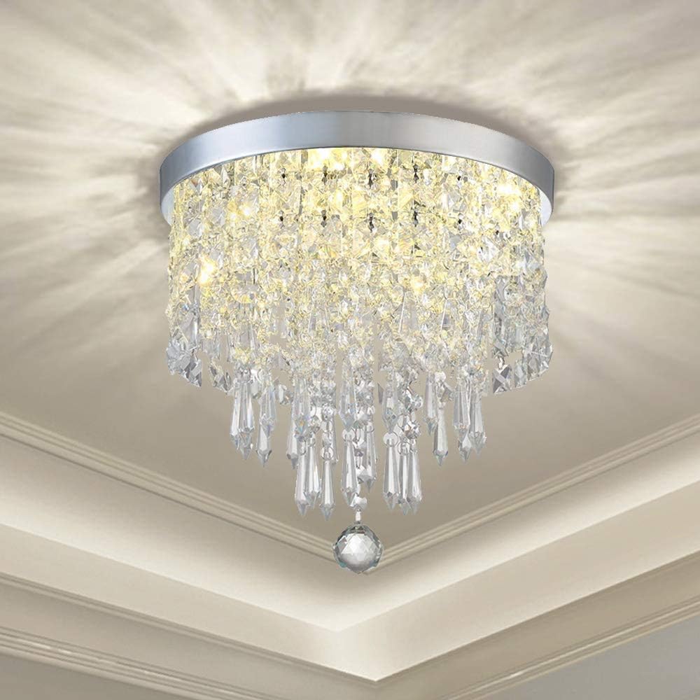 DLLT LED Mini Modern Crystal Chandelier Light, 3Lights Elegant Flush