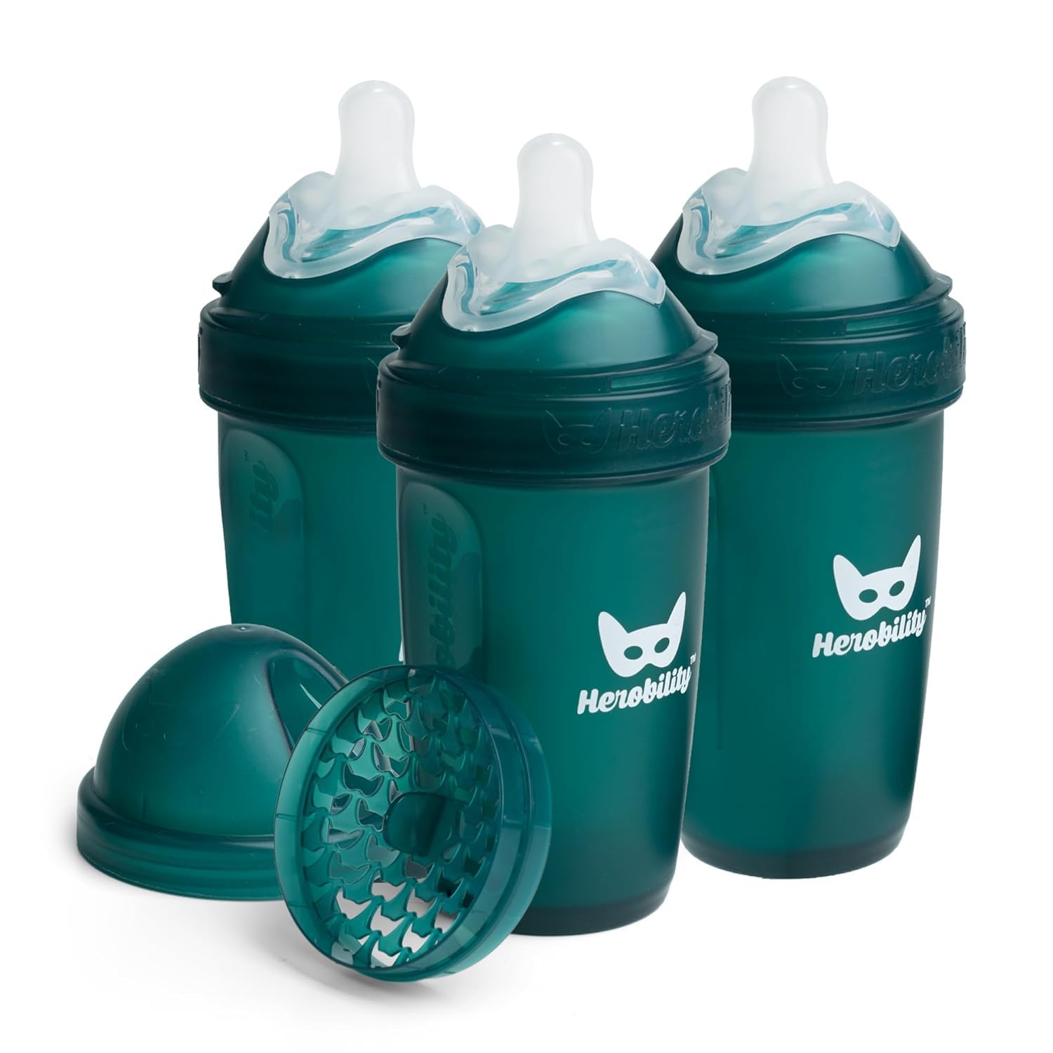 Photo 1 of Herobility Double Anti-Colic Baby Bottles – 8.5 fl oz/240ml – 3-Pack – Dark Green