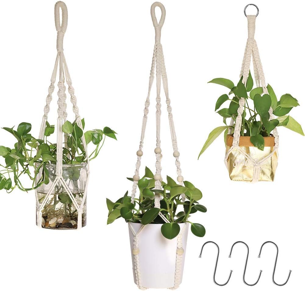 AceList Rope Hanging Planter, Hanging Plant Holders/Macrame Flower Pot Hanger with Hanging Hooks for Indoor and Outdoor Decor(3pcs)…