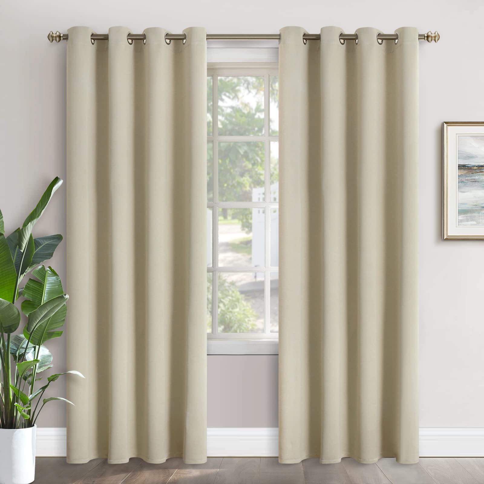 YoungsTex Beige Blackout Curtains 90 Inches Length for Bedroom - Thermal Insulated with Grommet Room Darkening Drapes for Window Privacy, 2 Panels, 52 x 90 Inch Image