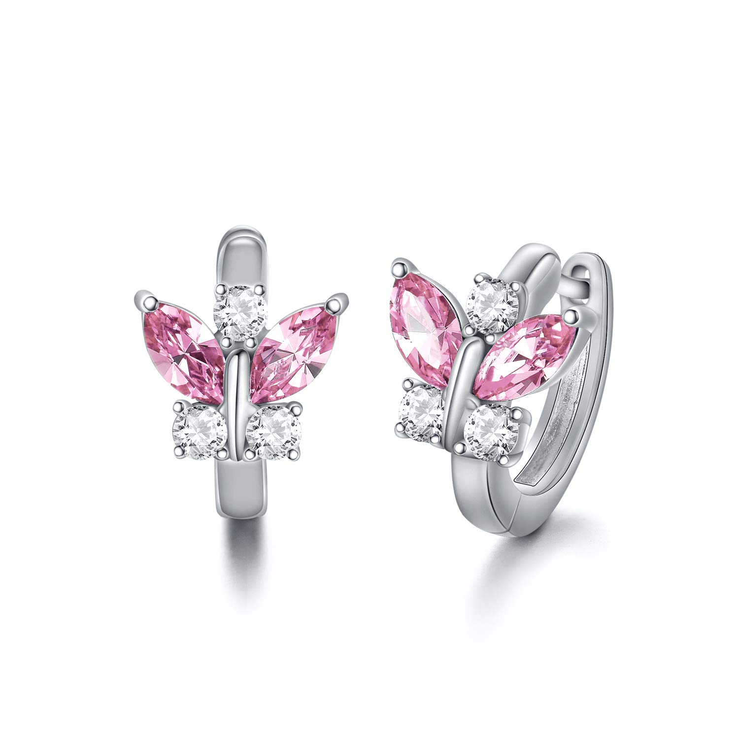 925 Sterling Silver Butterfly Hoop Earrings, Birthday Jewellery Gifts for Women Girls Daughter(Pink)