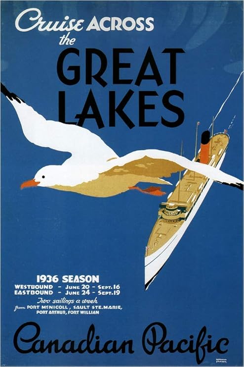 Amazon 五大湖を渡るクルーズ1936ヴィンテージトラベルアートポスター ヨーロッパとアメリカのスタイルのポスター 大きさ 30x21cm アートフレーム ポスター オンライン通販