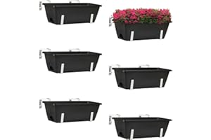 Railing Planter 6 Pack, 16.9 Inch Window Basket Deck Boxes Plastic Flower Rail Planters Holder with Adjustable Detachable Hoo