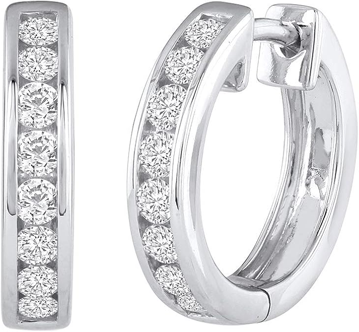 14K Gold Hoop Huggies Channel Set Diamond Earrings (I1I2 Clarity, 1/2 carat) Amazon.co.uk