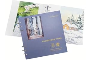 MAIMOUFIN Watercolor Journal,100% Cotton Watercolor Paper, 7.6" x 7.6",20 Sheets（140LB/300GSM） Cold Press, Hardcover Loose-Leaf Thick Watercolor Sketchbook for Artists, Art Lovers (Cold Press)