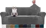 MAXIJIN Thick Velvet Sofa Cover 3 Seater Elastic Anti-Slip 1-Piece Grey