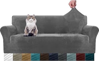 MAXIJIN Thick Velvet Sofa Cover 3 Seater Elastic Anti-Slip 1-Piece Grey