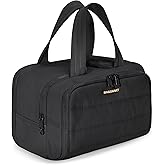 BAGSMART Travel Toiletry Bag, Lightweight Large Wide-open Travel Bag for Women, Puffy Cosmetic Makeup Bag Organizer with Handle for Accessories,Essentials, Toiletries, Black