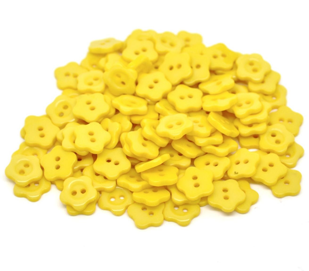 200 x Yellow Flower Shape 12mm Resin Sewing Buttons for Clothes Knitting, Card Crafts, Embellishments