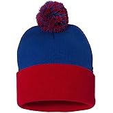 Sportsman Pom-Pom 12" Knit Beanie One Size Royal/Red