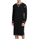 SWOMOG Mens Nightgown Long Sleeve Lounge, Sleep Henley Shirt Pajama Big & Tall Nightshirt Comfy Nightwear S-XXL
