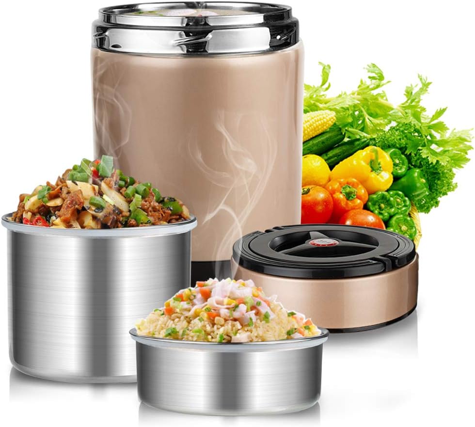Insulated Lunch Box for Adult Stainless Steel, Vacuum Lunch Containers BPA Free 3 Tiers Thermal Lunch Box, Food Storage Containers, Stackable Bento Box for School Work Camping Picnics(1.6L)