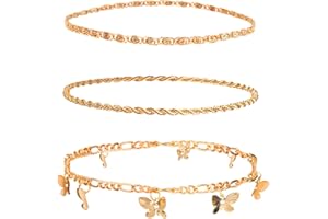 3pcs Ankle Bracelets for Women, Alloy Waterproof Lightweight Butterfly Spiral Chain Three Styles Anklets Set Foot Jewelry for