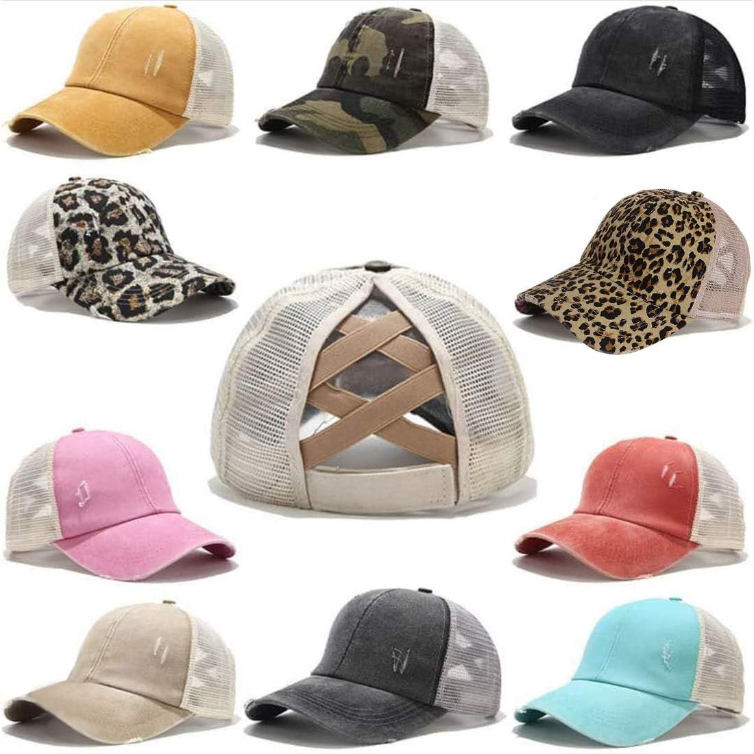 ZERDOCEAN Unisex Baseball Cap, Distressed Ponytail Messy Bun Criss Cross Baseball Hats Adjustable Washed Dad Hat Trucker Mesh Sun Hat Black at  Women’s Clothing store