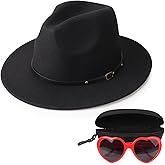 DRESHOW Women Classic Felt Fedora Wide Brim Floppy with Belt Buckle Panama Hat