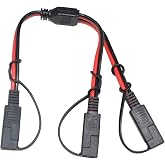 14AWG SAE DC Power Automotive Connector Cable Y Splitter 1 to 2 SAE Extension Cable, Fit for Suitable for Solar Battery Connection and Transfer 12inch/30cm - with Protective Cover