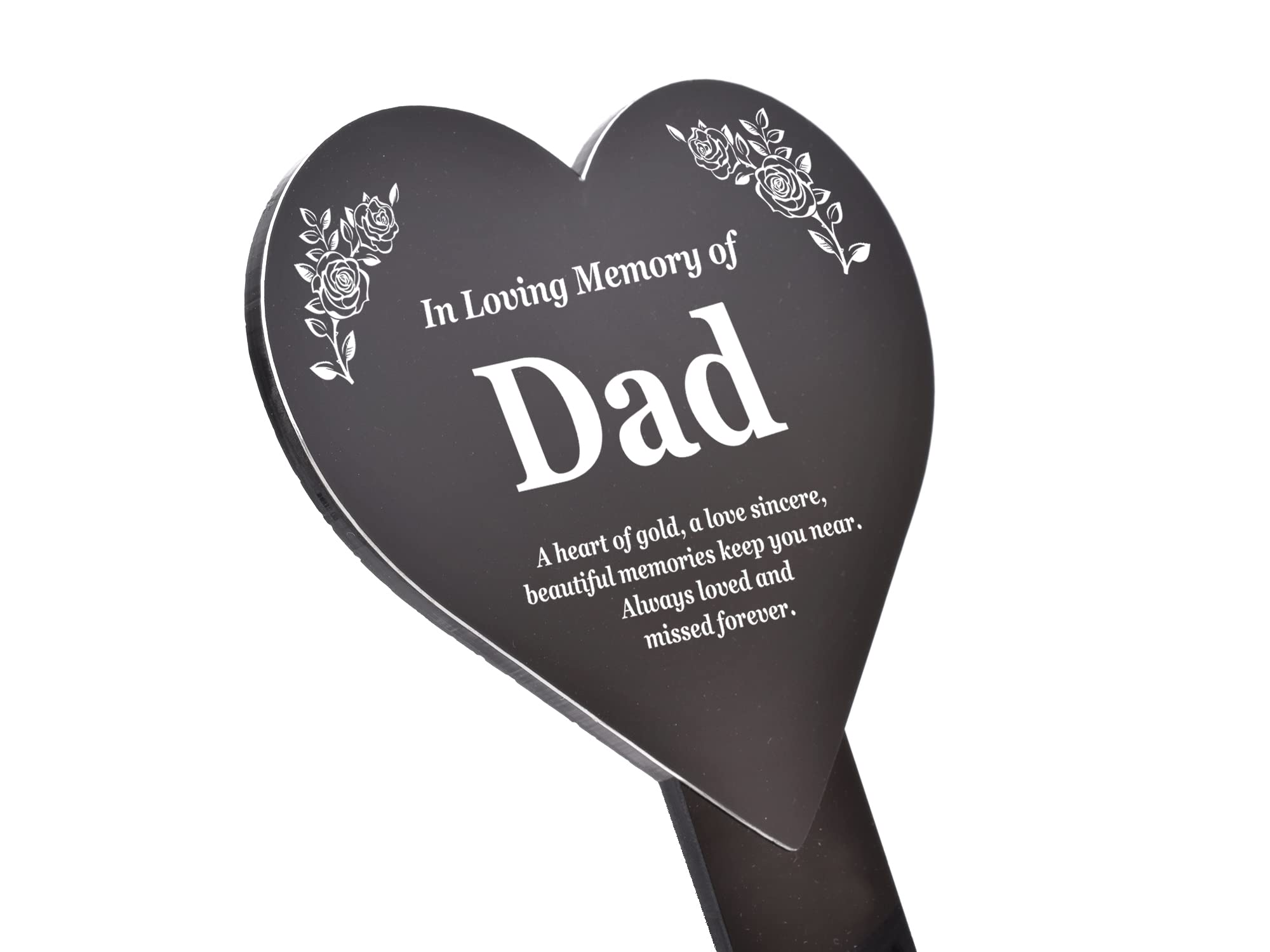 OriginDesigned Dad Memorial Plaque, Heart Shaped, Personalised Sign, Black Acrylic, Traditional Style