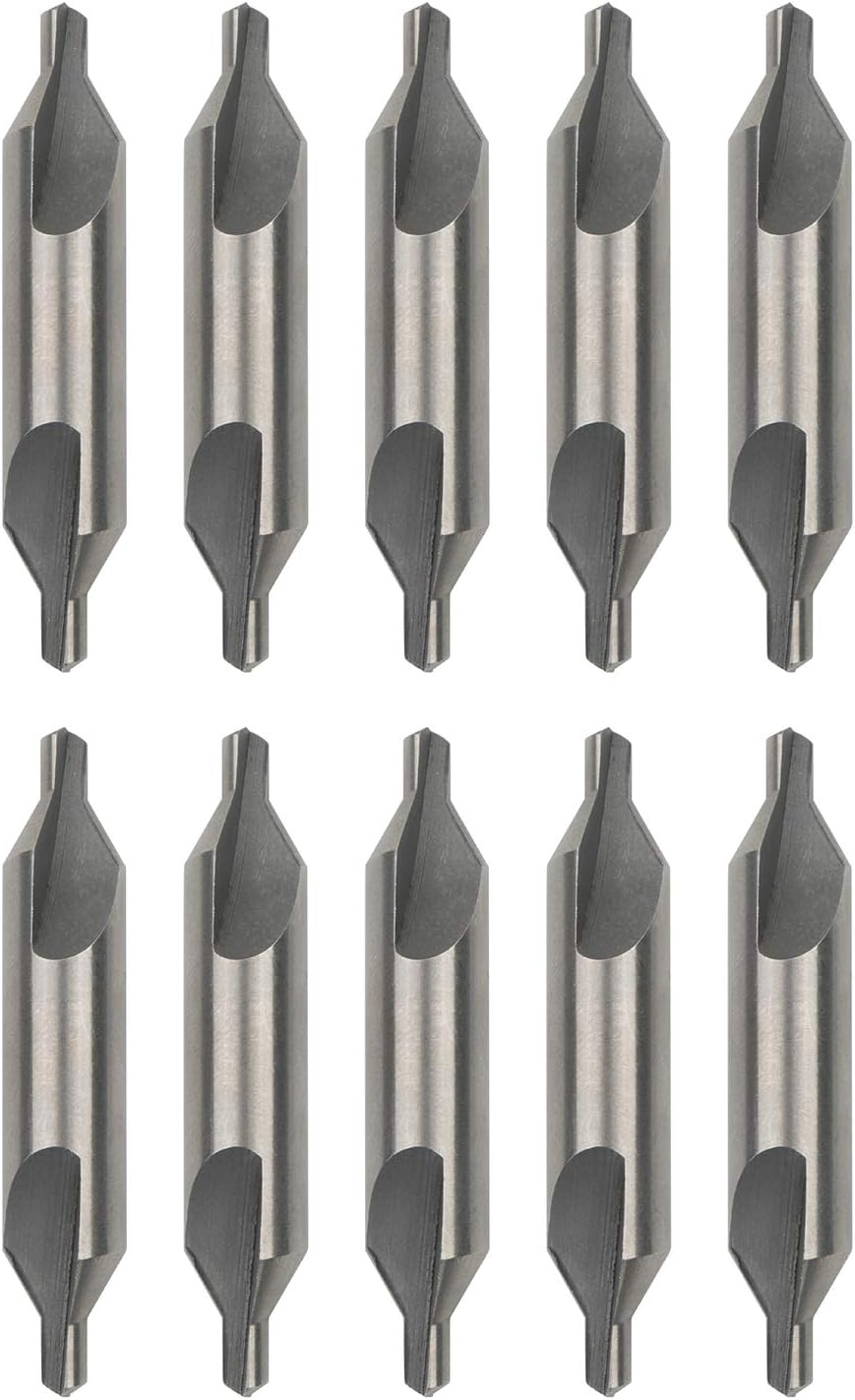 Pxyelec 4.0mm HSSCenter Drill Bits Set, HSS Center Drills Countersinks 60 Degree Angle Bit Set Tool for Lathe Metalworking Pack 0f 10