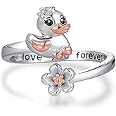 CVRAVO Duck Gifts for Duck Lover S925 Sterling Silver Duck Ring Cute Animals Duck Jewelry Gifts for Women