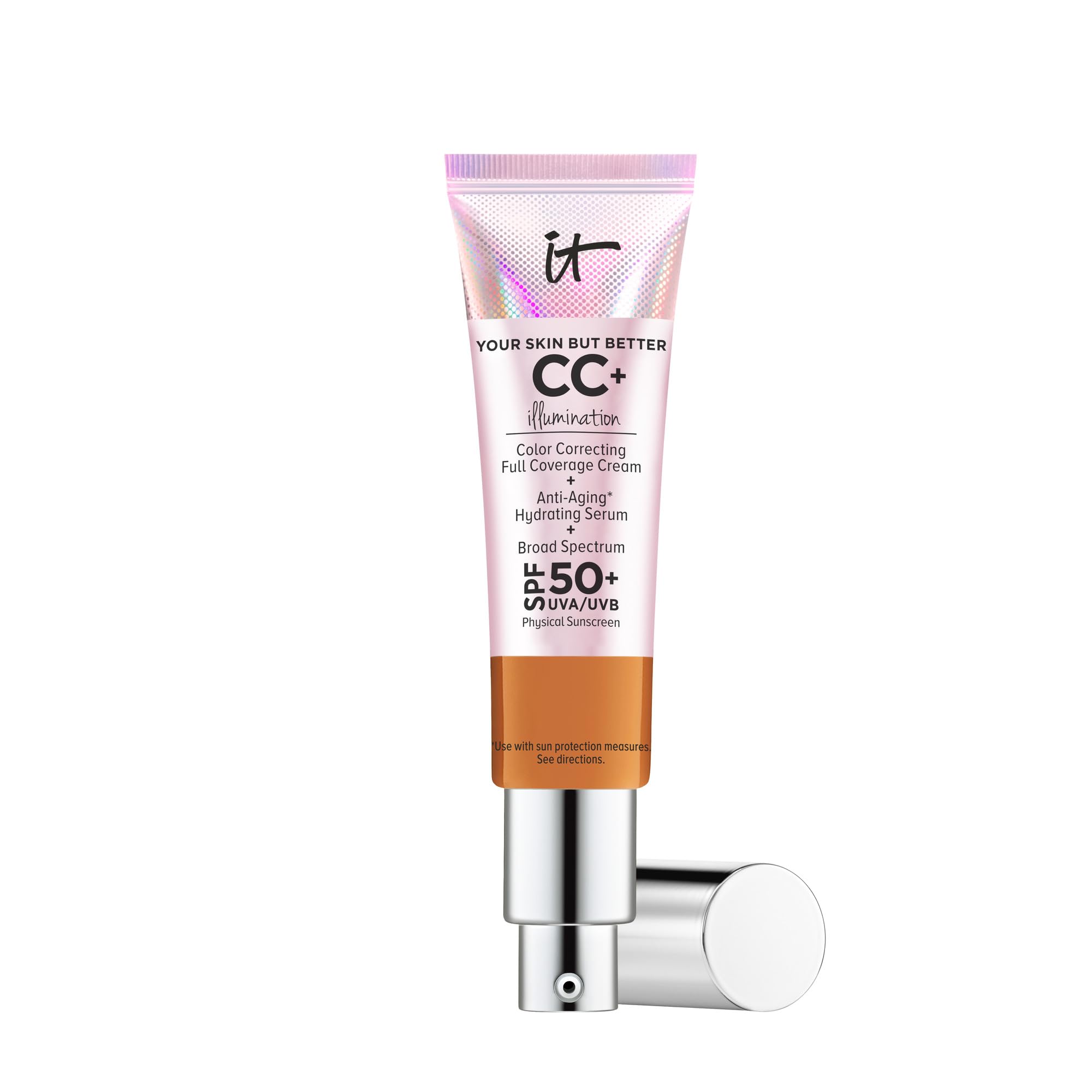 IT Cosmetics CC+ Cream Illumination - Radiant Full Coverage Foundation With SPF 50+, Color Corrector & Hydrating Anti-Aging Serum, Hydrolyzed Collagen + Peptides, Normal to Dry Skin - 1.08 fl oz