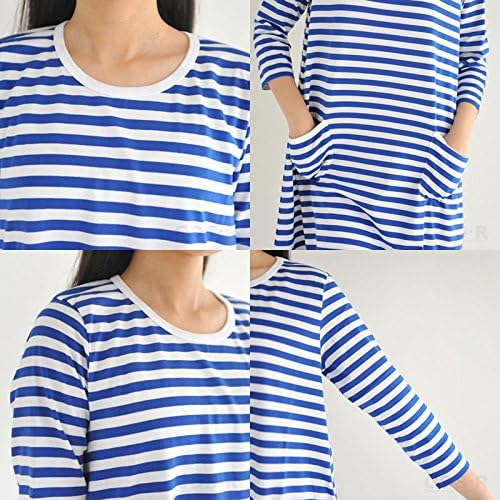 Amazon Co Jp Marimekko マリメッコ Tasaraita Tiia 七分袖 ボーダーワンピース Mサイズ ホワイト ブルー ホーム キッチン