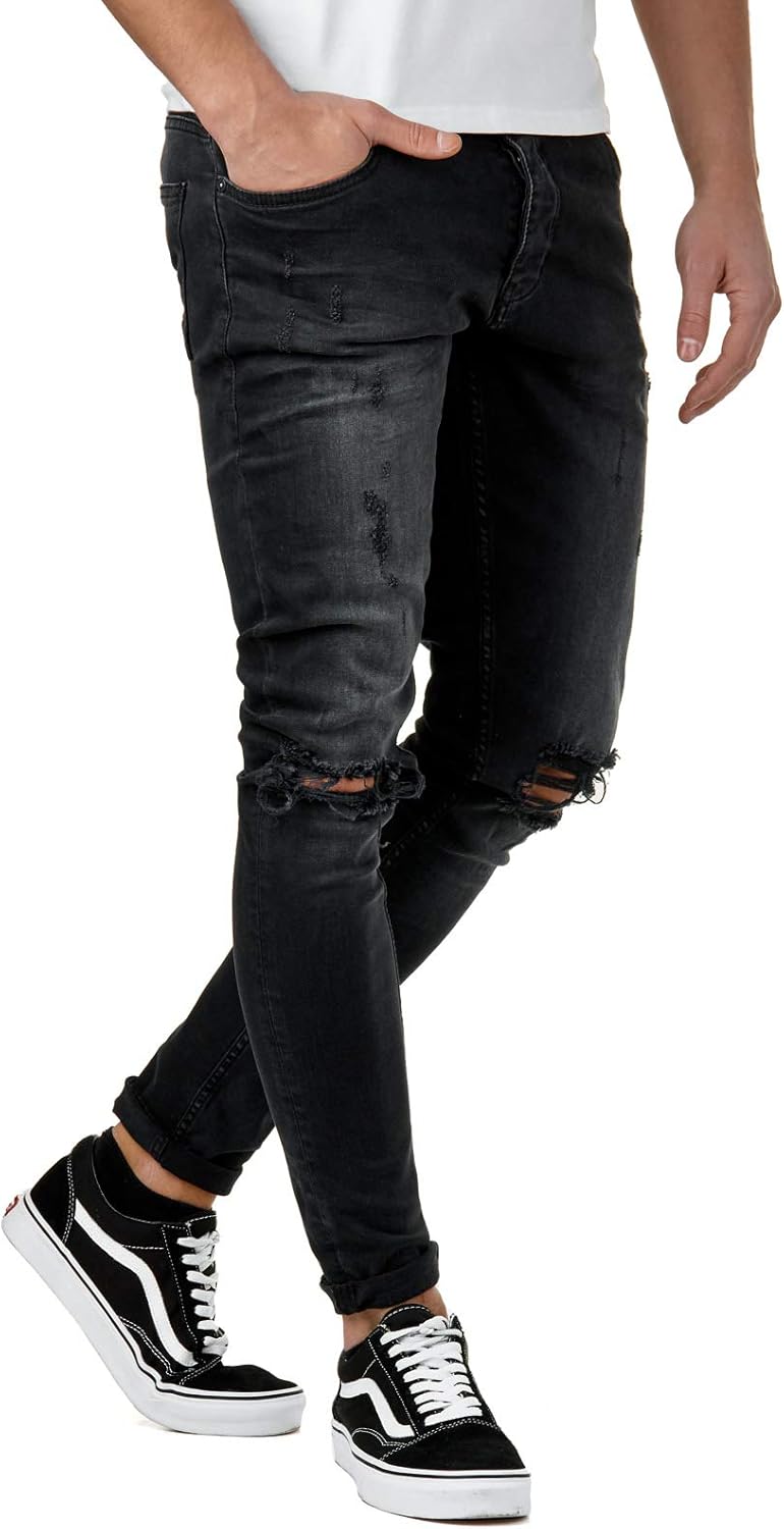 EightyFive Men's Slim Jeans Black Black Black 32 W/30 L Amazon.co