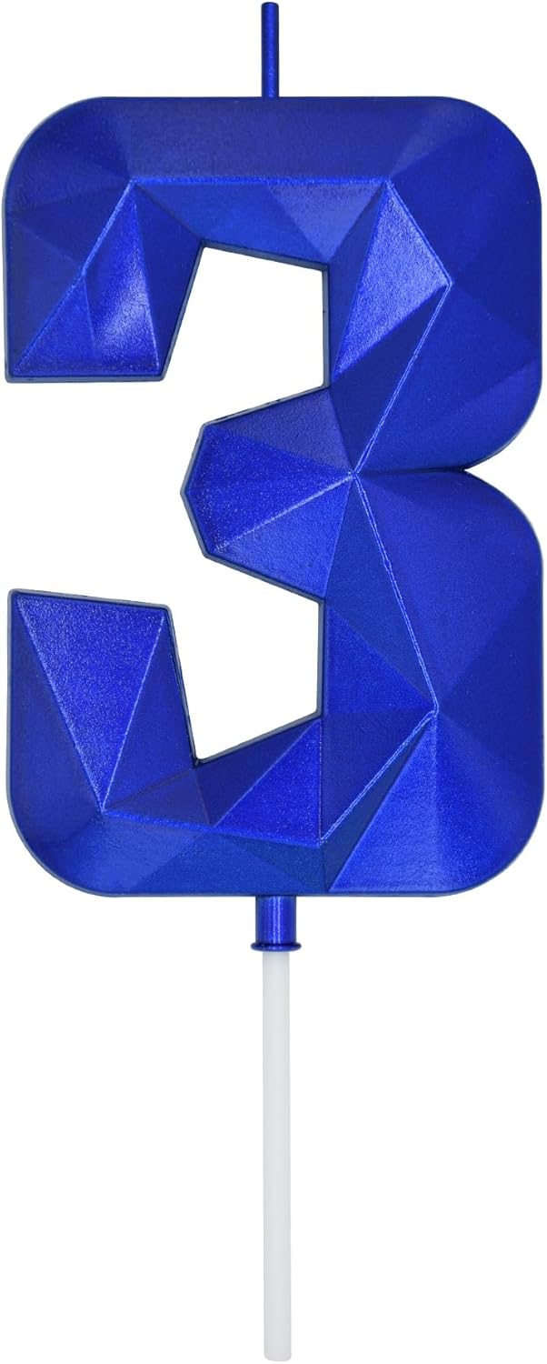 Candles & Holders - DERVENTA Birthday Candles Big Numbers 3D Blue 3.7 inch Party Cake Topper 1 Piece (Number 3 Blue)