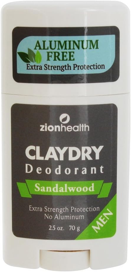 Zion Health - Clay Dry Natural Deodorant for Men Sandalwood - 2.5 oz, No Color, 2.8 g (Pack of 1)