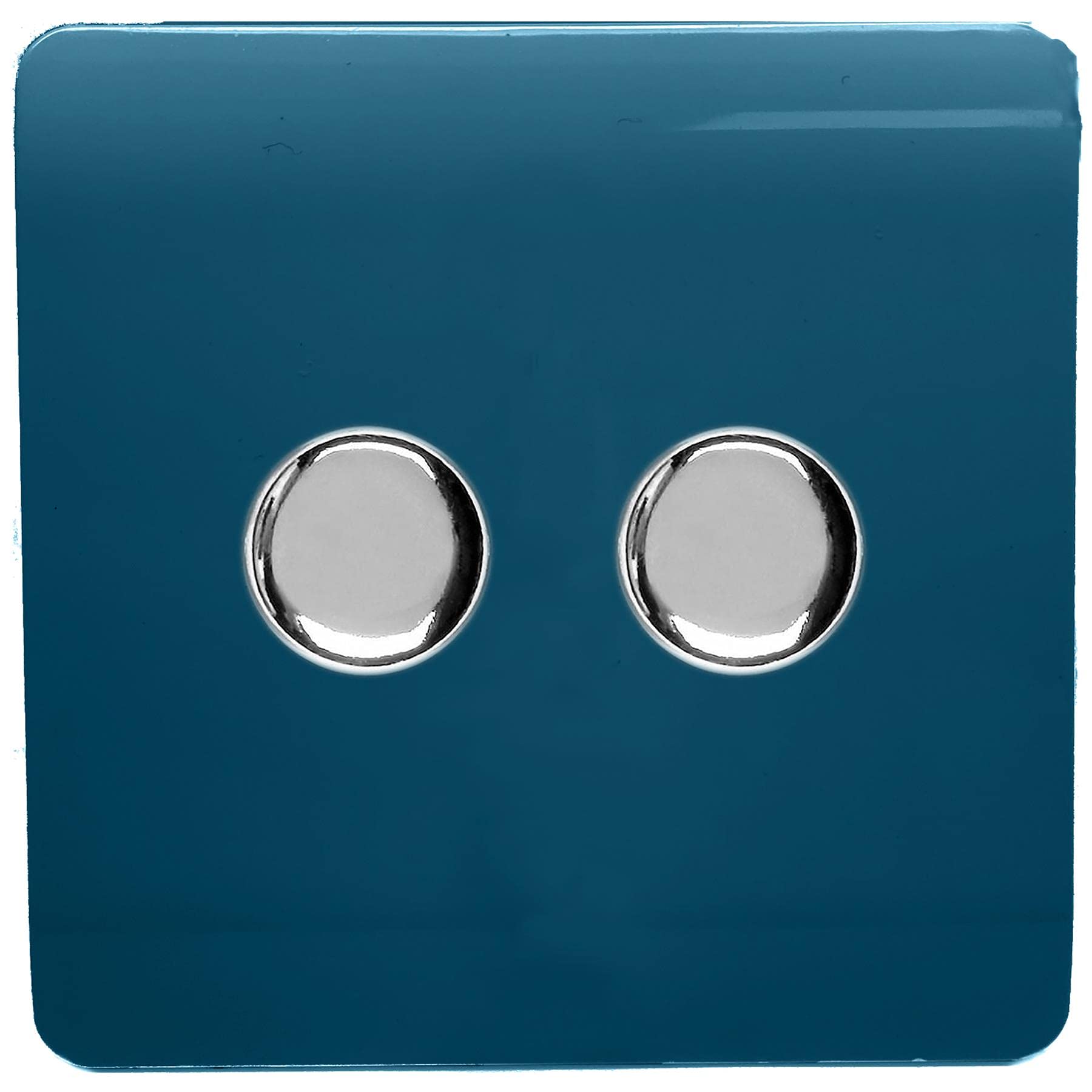 Trendi Artistic Modern Glossy Tactile 2 Gang 2 Way 120w LED Dimmer Switch Midnight Blue