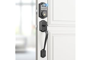 AkaGear Keyless Entry Door Lock with Handle Set- Fingerprint Door Lock, Electronic Keypad Deadbolt, Smart Lock for Front Door, Auto-Lock & One Touch Locking, Easy Installation - Matte Black