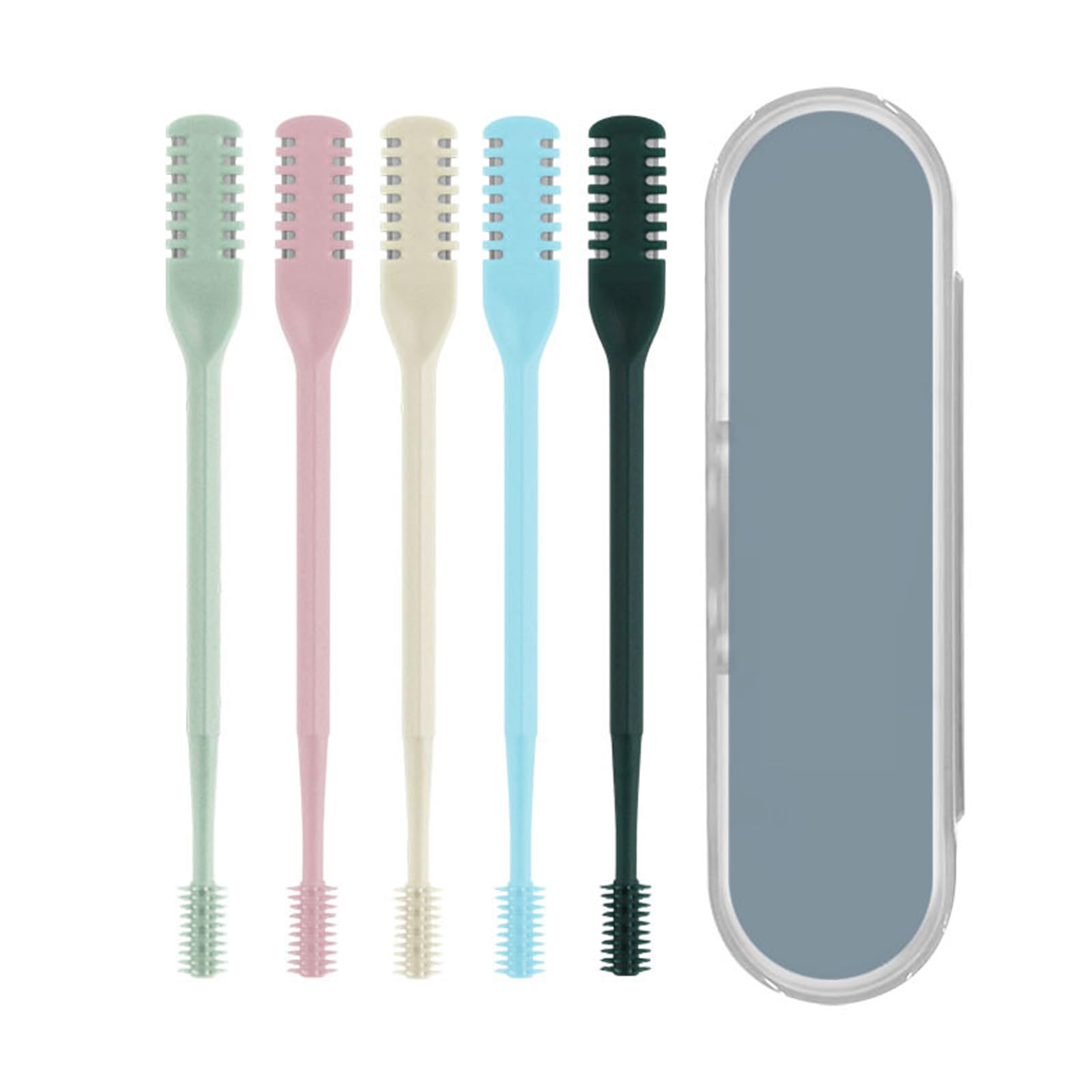 MUNSKT 5Pcs 2-in-1 Rotating Double Sided Manual Nose Hair Trimmer, 360° Nasal Hair Cutter with Storage Box, Nostril Hair Remover Tool for Men Women