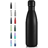 Volhoply 17oz Insulated Stainless Steel Water Bottle, Double Wall Vacuum Flask, Keeps Cold 24h & Hot 12h, Available in Packs of 1, 4, or 8（Black,1 Pack)