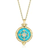 Ross-Simons Turquoise Compass Pendant Necklace in 18kt Gold Over Sterling. 18 inches